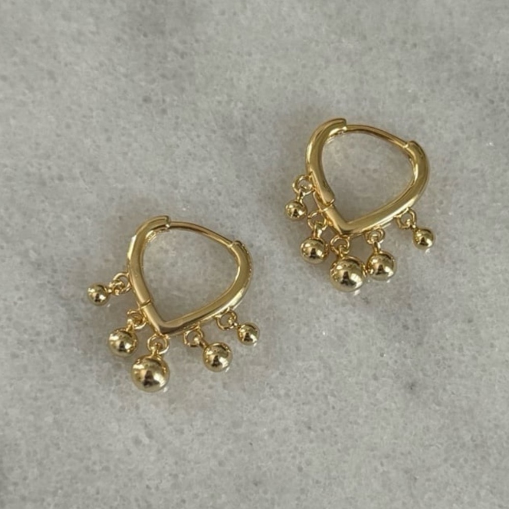 Gold Beaded Tassel Triangle Hoop Earrings Brand New